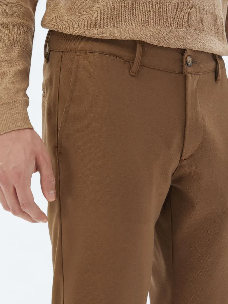 Brown Weaving Slim Fit Casual Trousers - 4