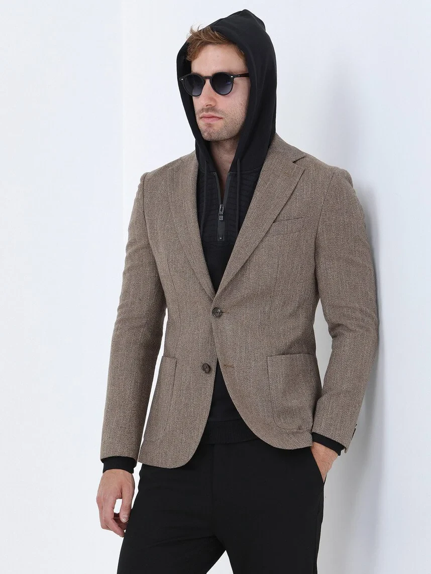Buff Micro Modern Fit Wool Blended Jacket - 3