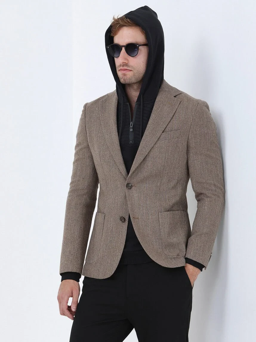 Buff Micro Modern Fit Wool Blended Jacket - 3