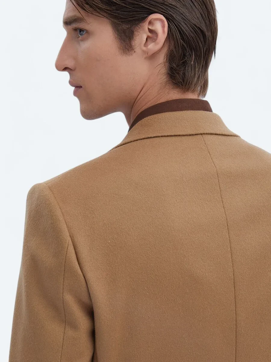 Buff Plain Wool Blended Jacket - 5