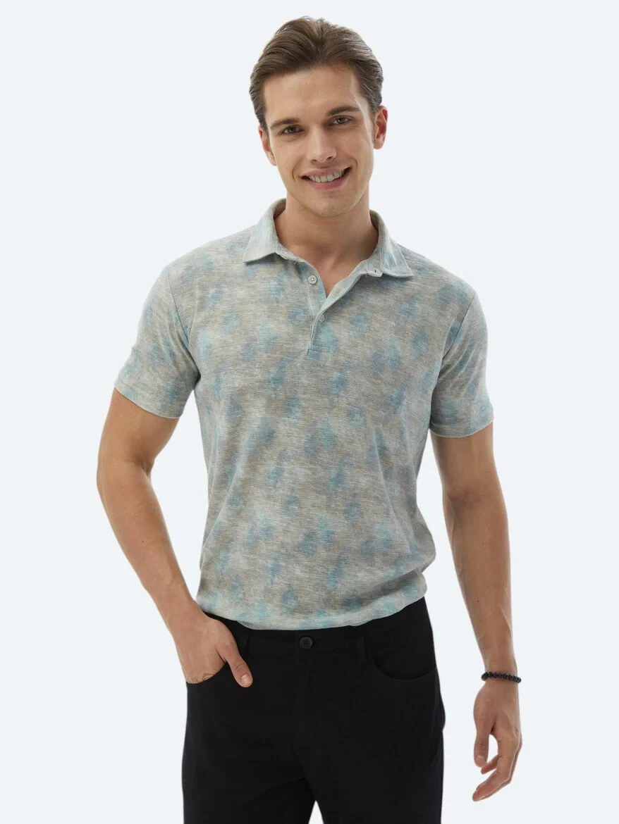 Buff Printed Polo Neck Cotton Blended T-Shirt - 1