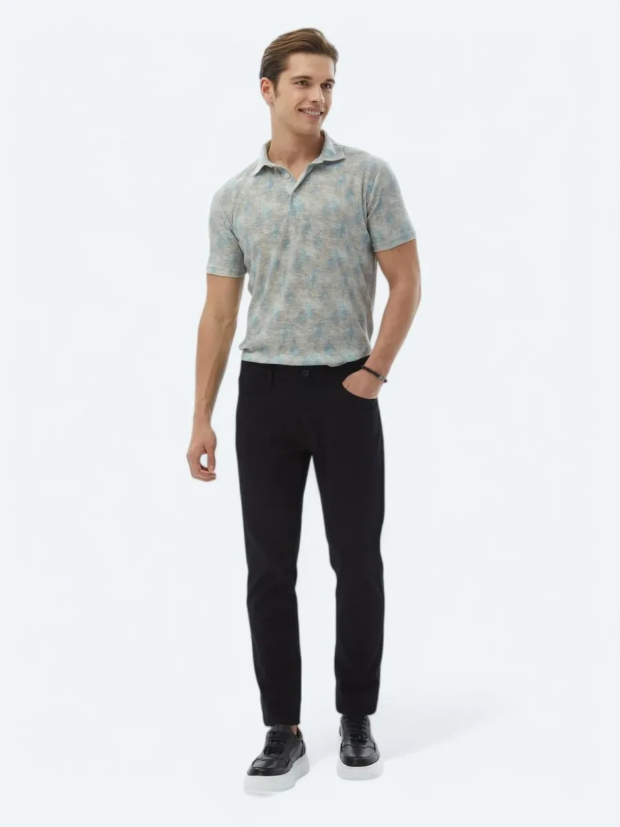 Buff Printed Polo Neck Cotton Blended T-Shirt - 2