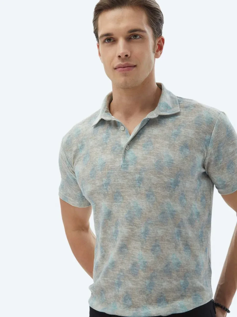 Buff Printed Polo Neck Cotton Blended T-Shirt - 3