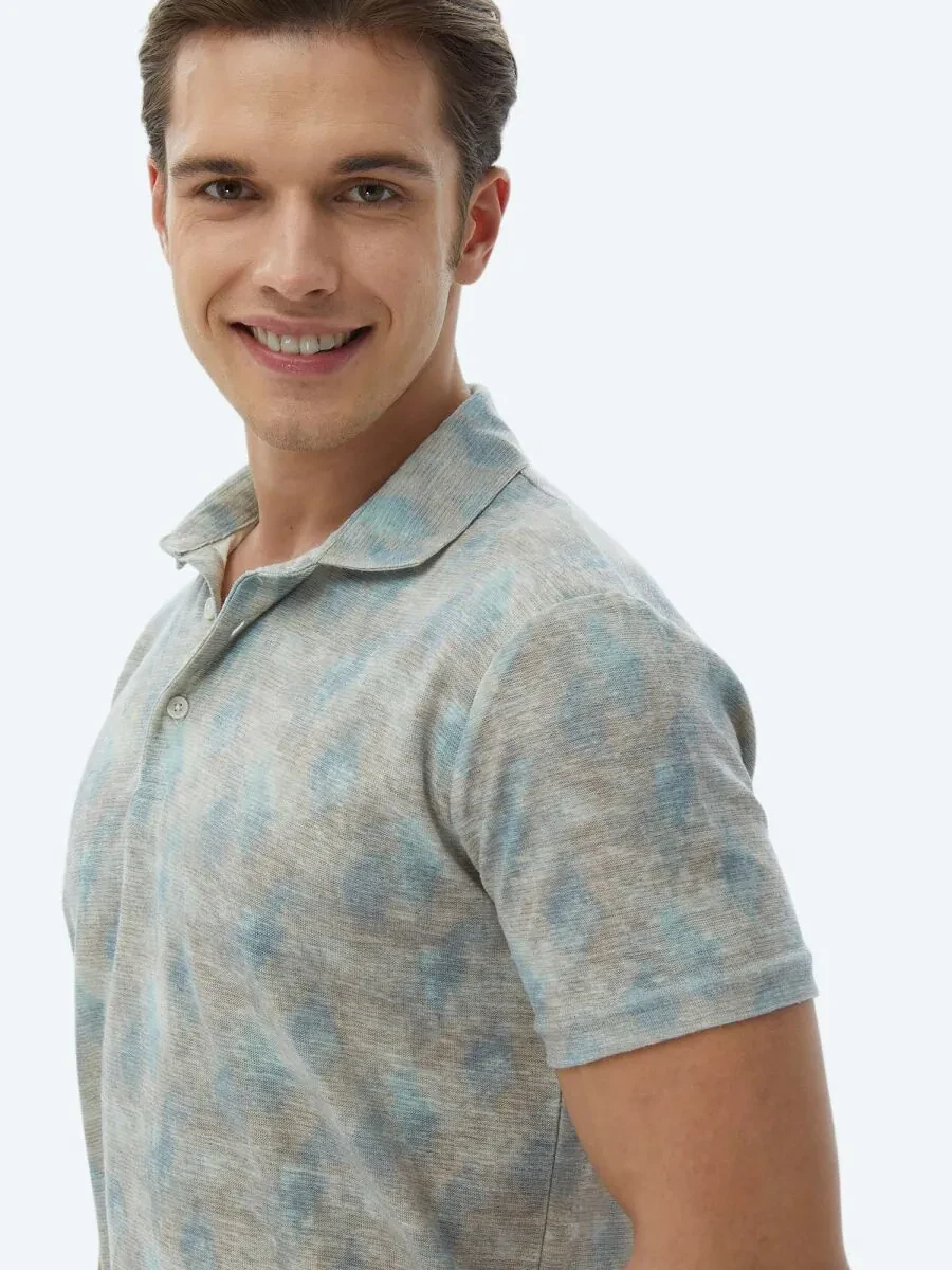 Buff Printed Polo Neck Cotton Blended T-Shirt - 4