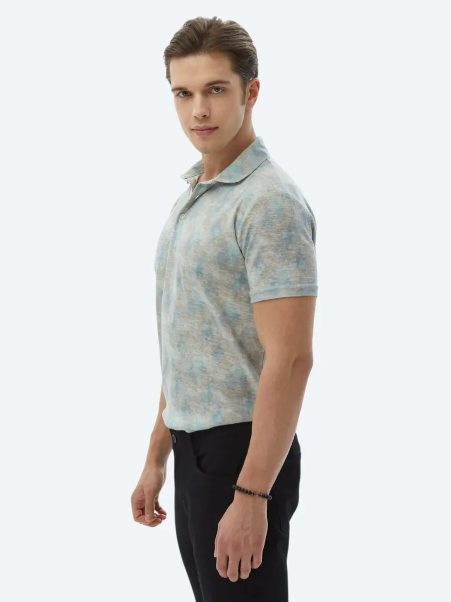 Buff Printed Polo Neck Cotton Blended T-Shirt - 5