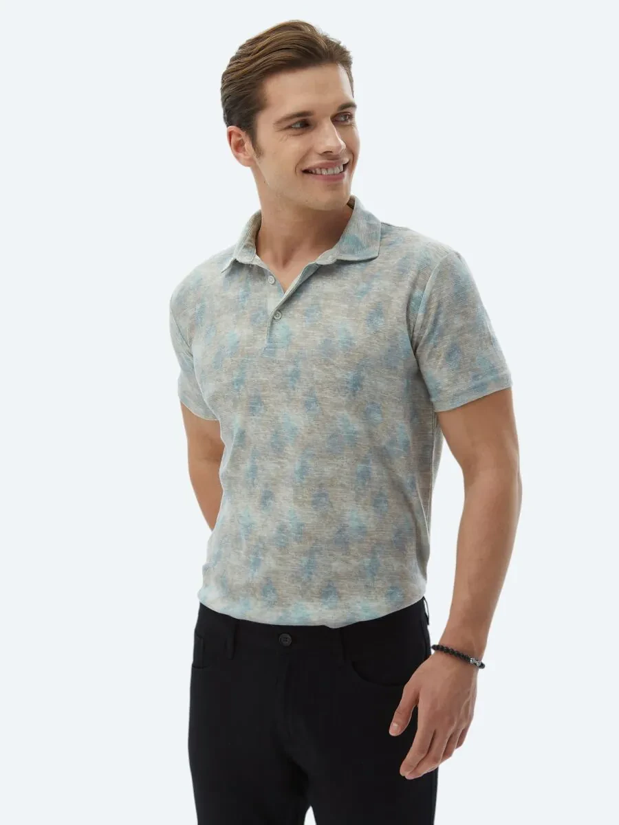 Buff Printed Polo Neck Cotton Blended T-Shirt - 6