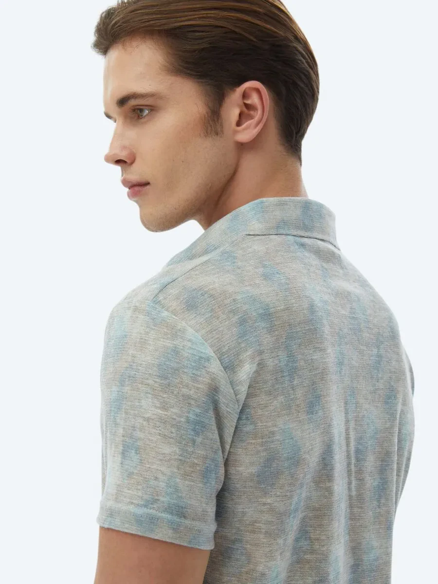Buff Printed Polo Neck Cotton Blended T-Shirt - 7