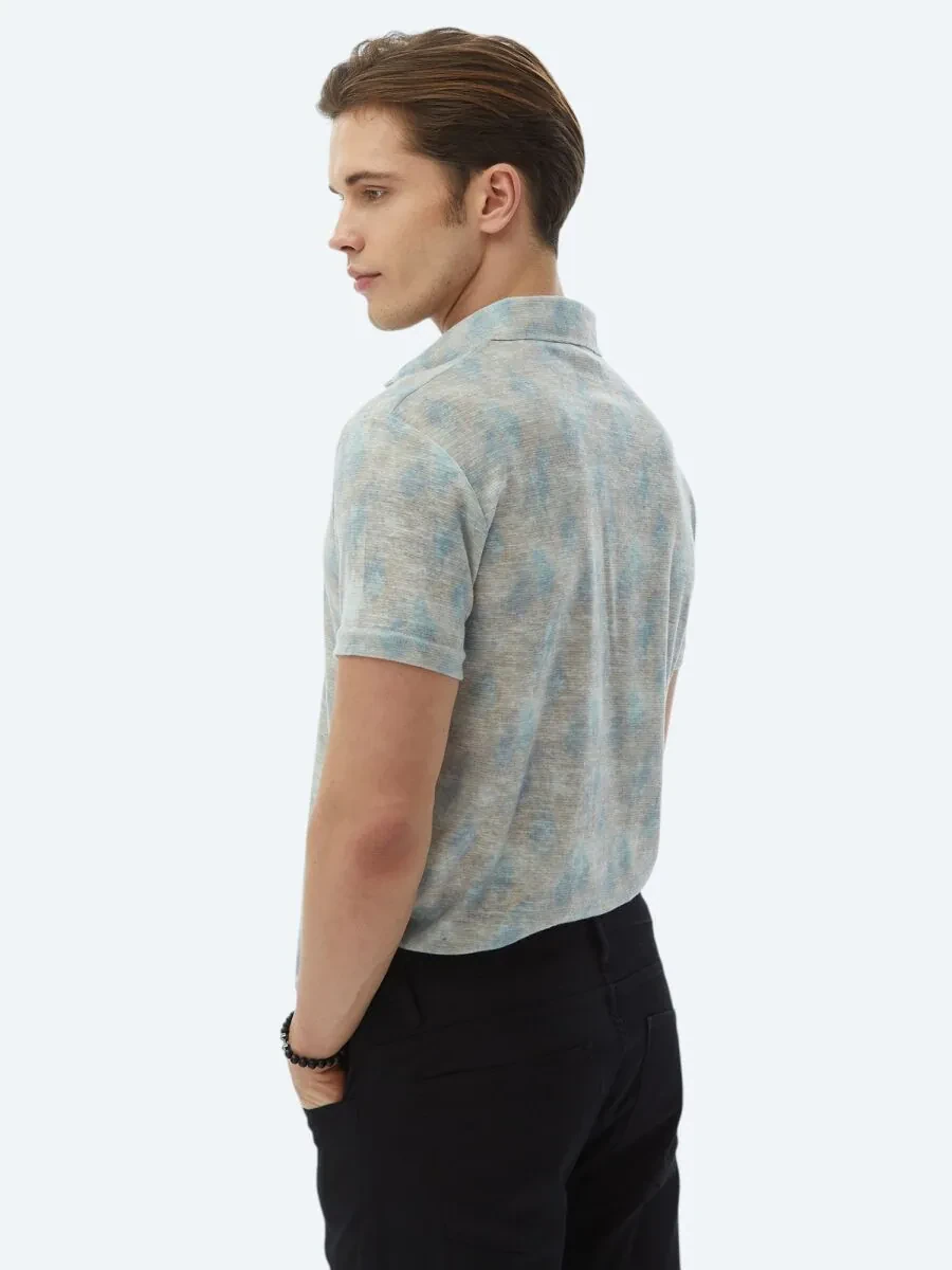 Buff Printed Polo Neck Cotton Blended T-Shirt - 8