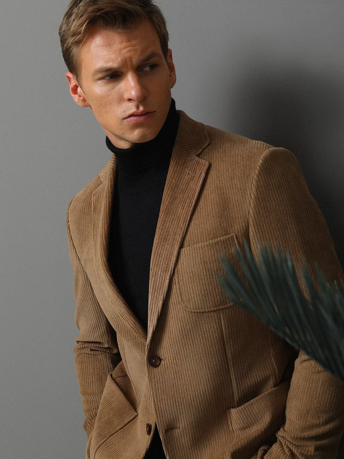 Buff Ribbed Modern Fit Cotton Blended Jacket - 3