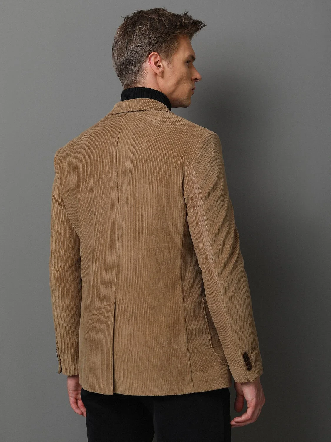 Buff Ribbed Modern Fit Cotton Blended Jacket - 5