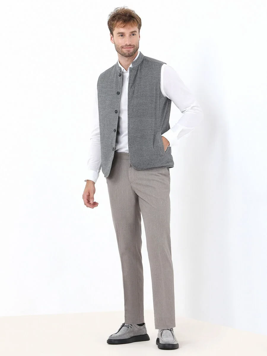 Buff Weaving Fitted Fit Classical Trousers - 3