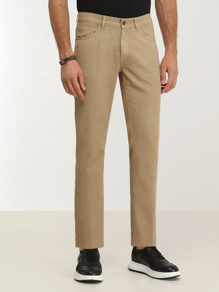 Buff Weaving Slim Fit Casual Cotton Blended Trousers - 1