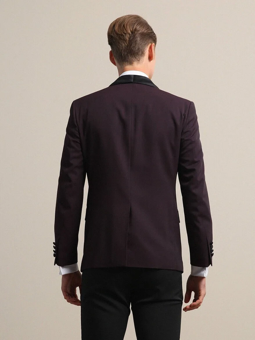 Burgundy Slim Fit Removable Shawl Collar Weaving Tuxedo - 5