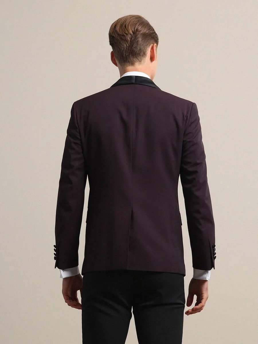 Burgundy Slim Fit Removable Shawl Collar Weaving Tuxedo - 5
