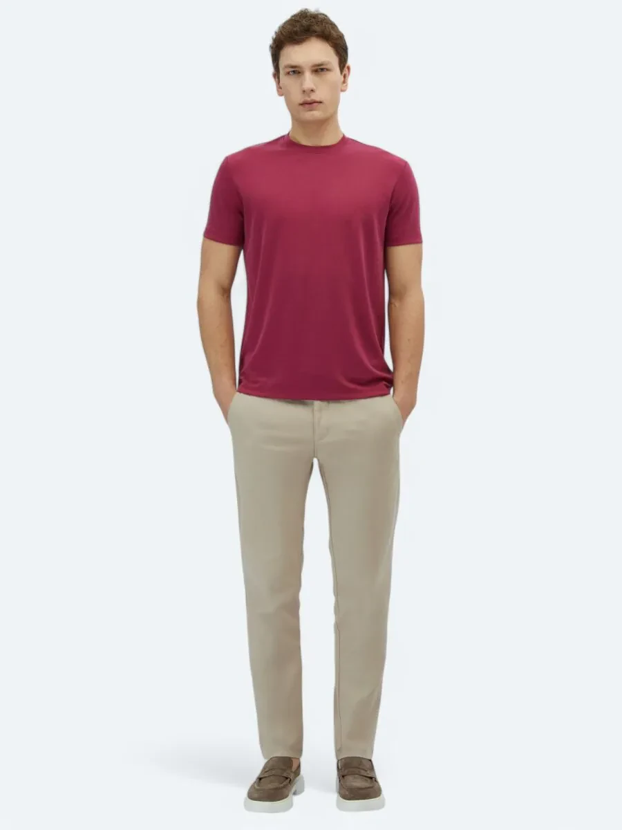Damson Color Plain Crew Neck T-Shirt - 2