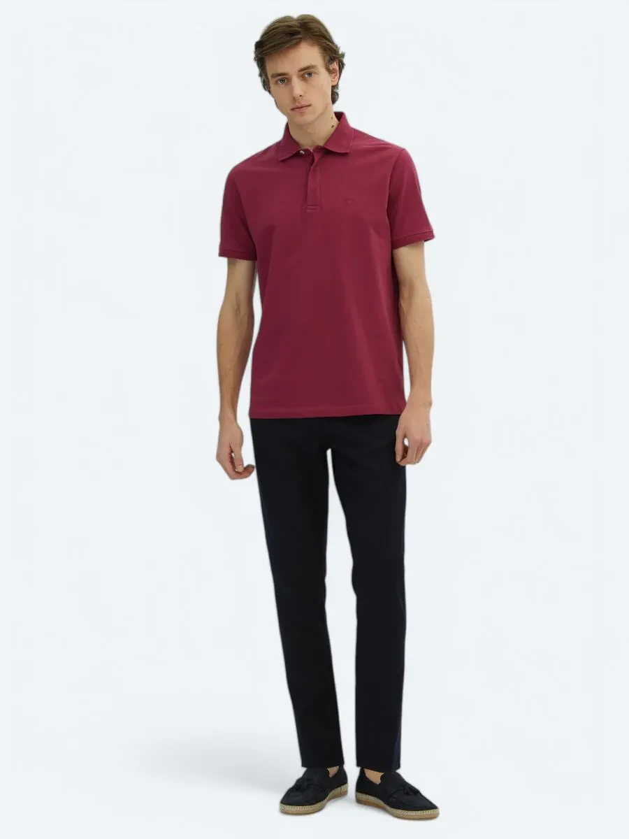 Damson Color Plain Polo Neck 100% Cotton T-Shirt - 2