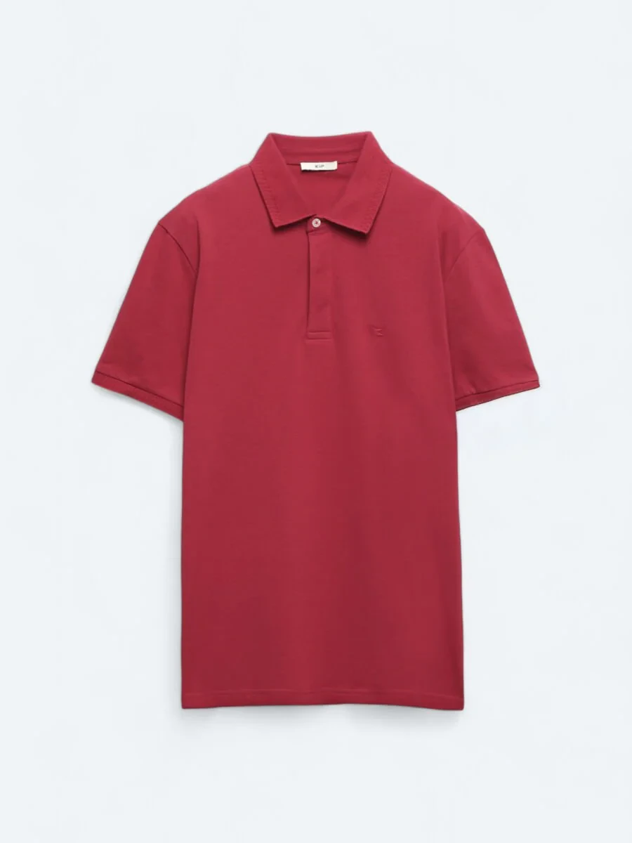 Damson Color Plain Polo Neck 100% Cotton T-Shirt - 5
