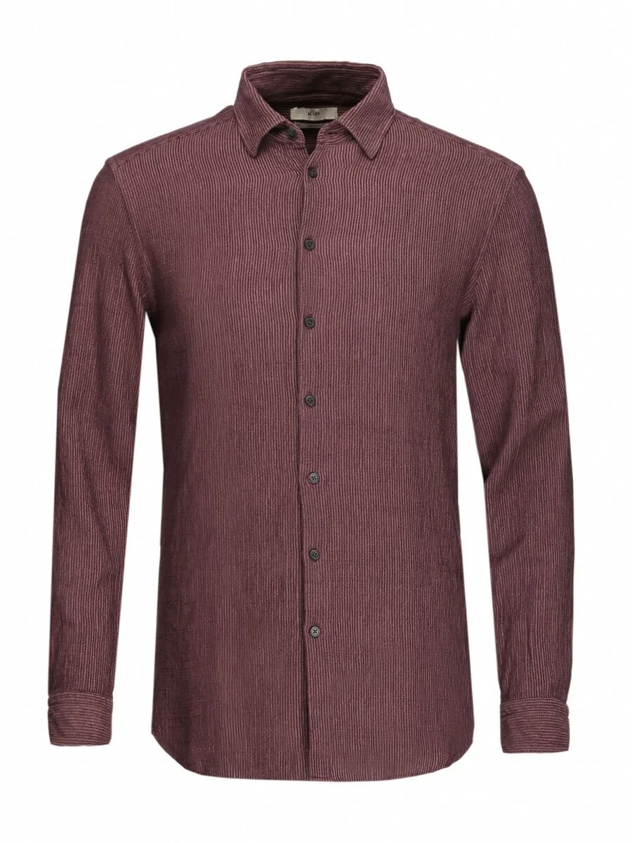 Damson Color Regular Fit Weaving Casual Cotton Blended Shirt - 5