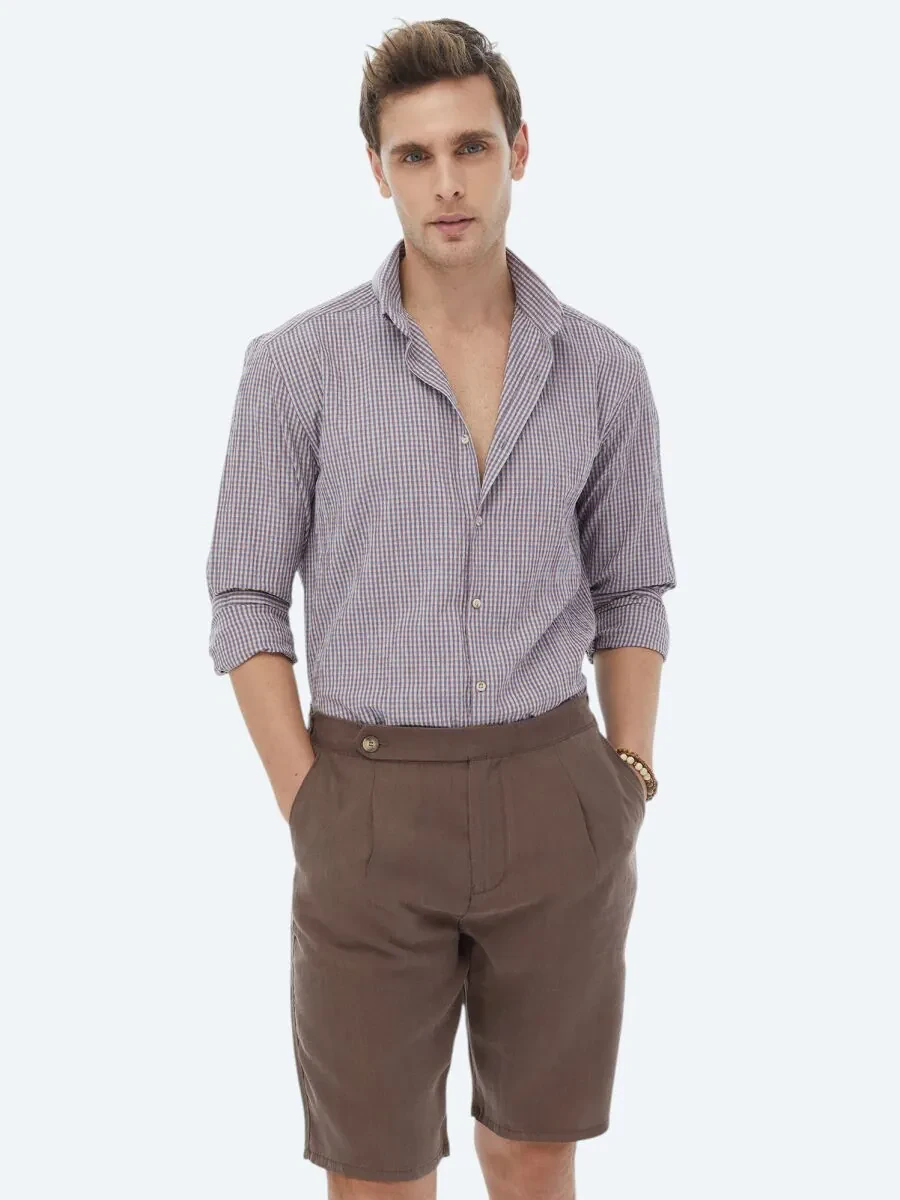 Damson Color Regular Fit Weaving Casual Cotton Blended Shirt - 1