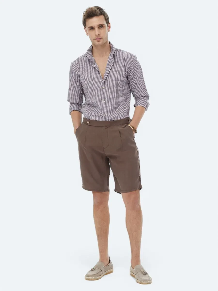 Damson Color Regular Fit Weaving Casual Cotton Blended Shirt - 2