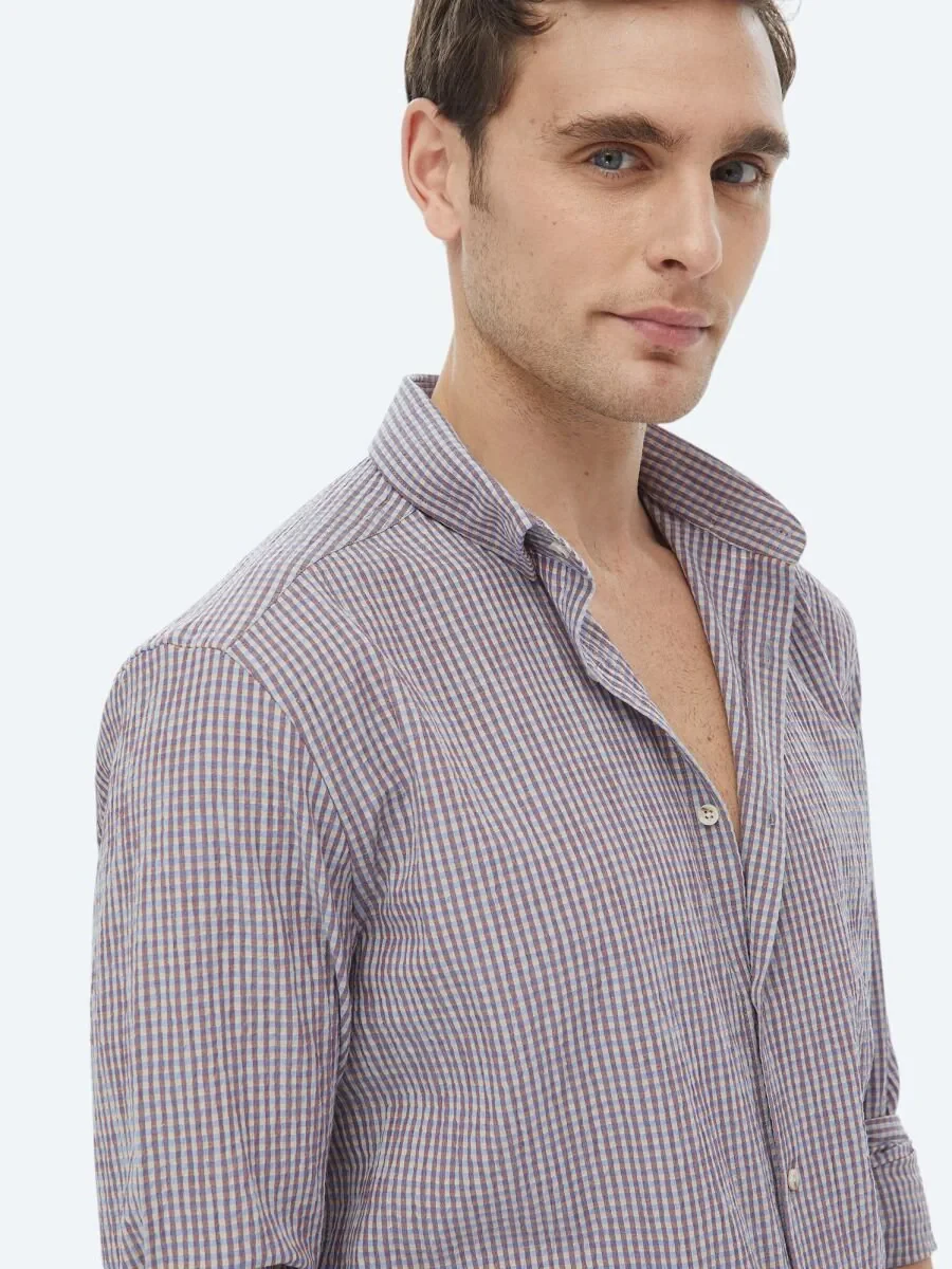 Damson Color Regular Fit Weaving Casual Cotton Blended Shirt - 4