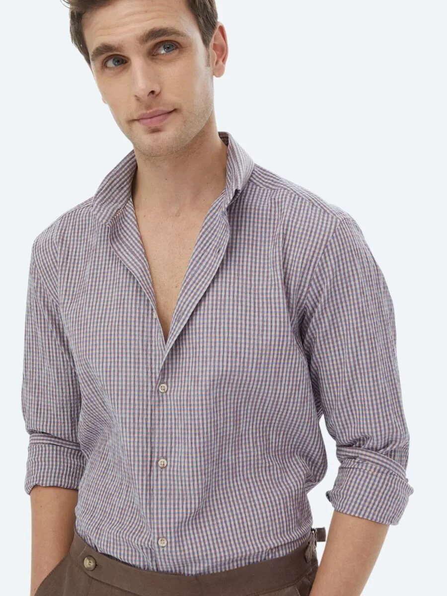 Damson Color Regular Fit Weaving Casual Cotton Blended Shirt - 5