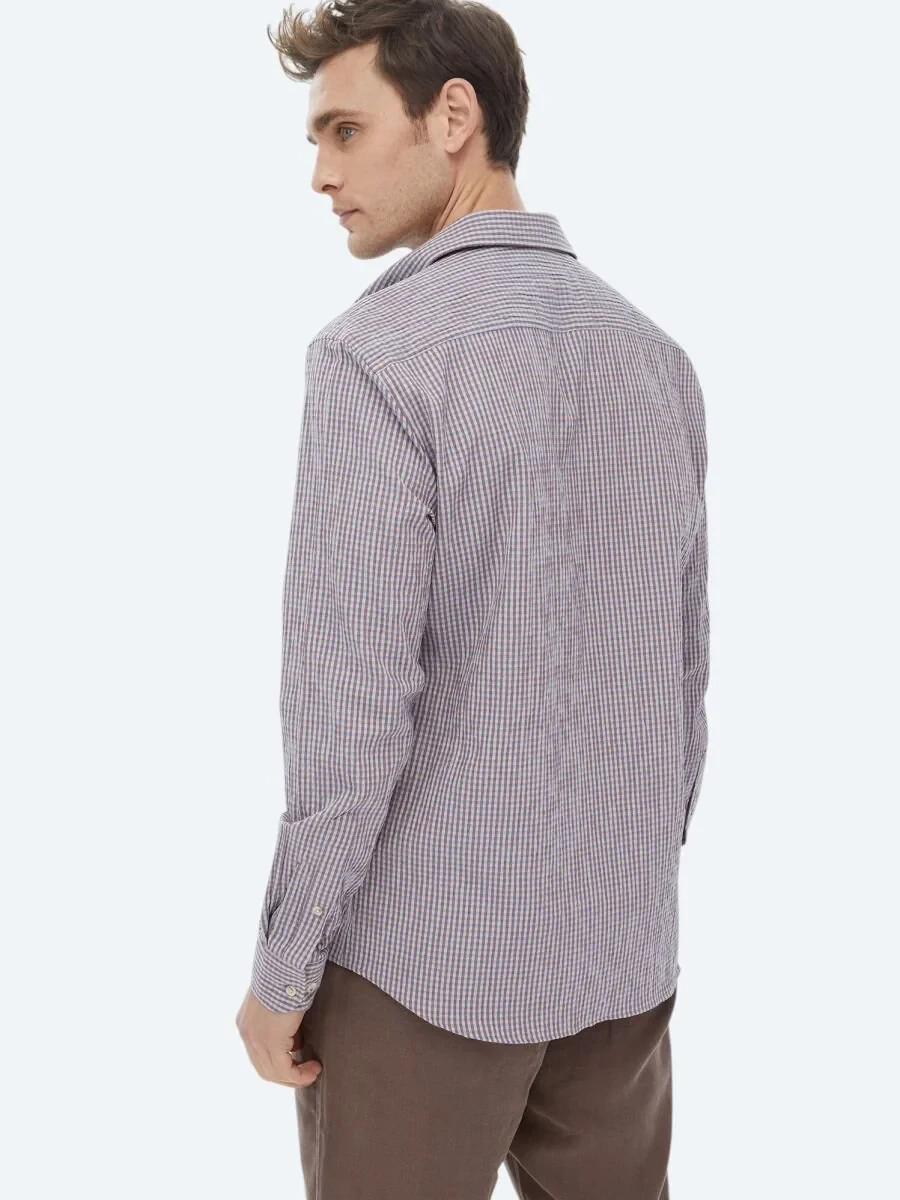 Damson Color Regular Fit Weaving Casual Cotton Blended Shirt - 7