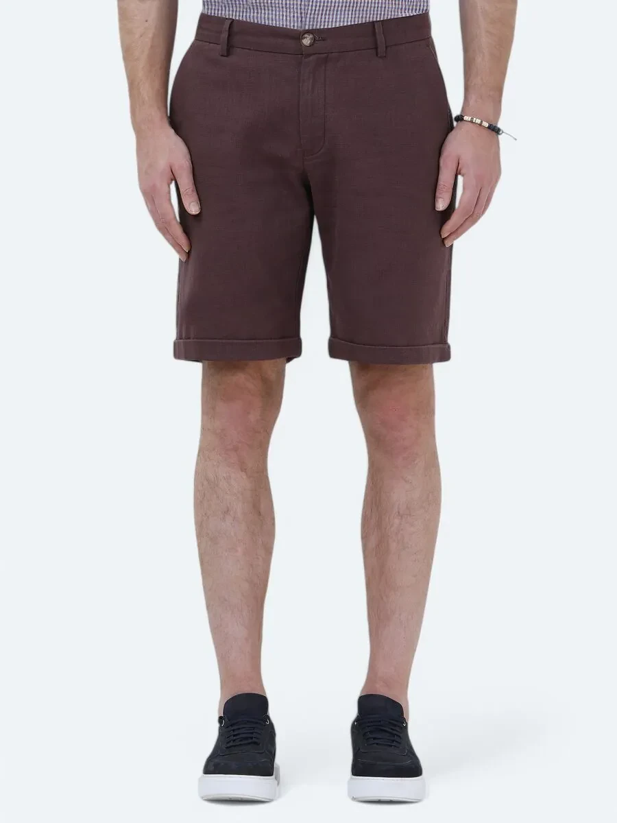 Damson Color Weaving Slim Fit Casual Bermuda - 1