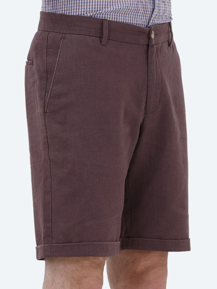 Damson Color Weaving Slim Fit Casual Bermuda 