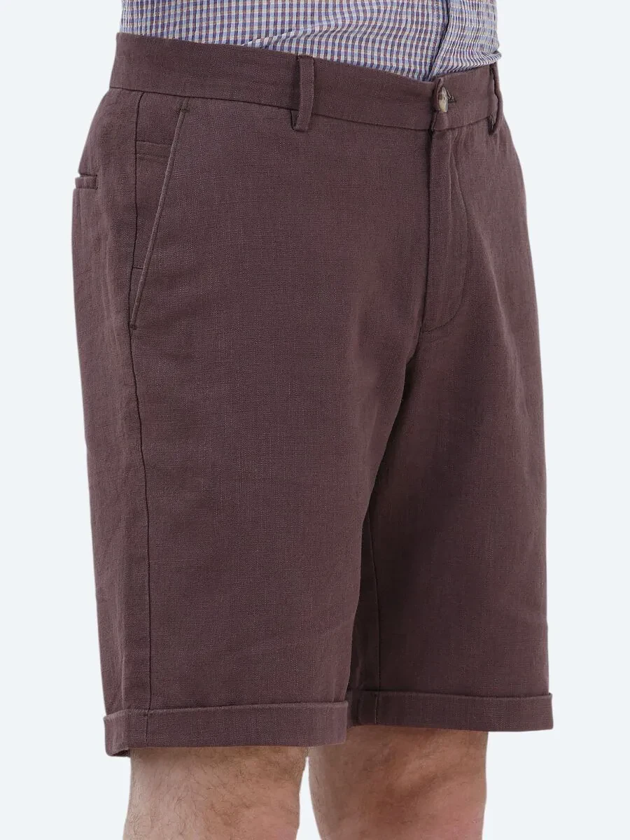 Damson Color Weaving Slim Fit Casual Bermuda - 4