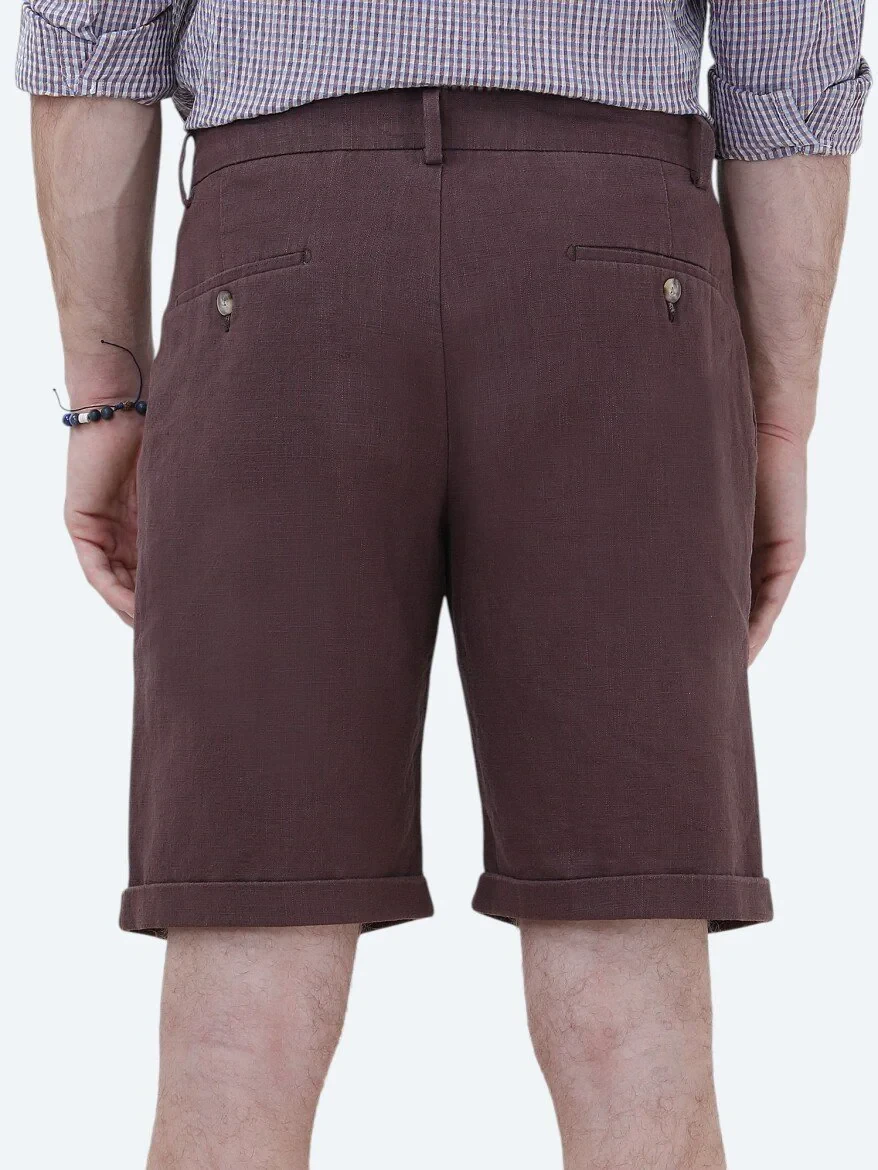 Damson Color Weaving Slim Fit Casual Bermuda - 5