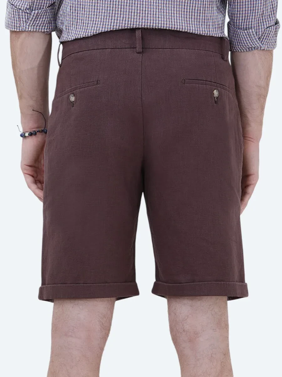 Damson Color Weaving Slim Fit Casual Bermuda - 5
