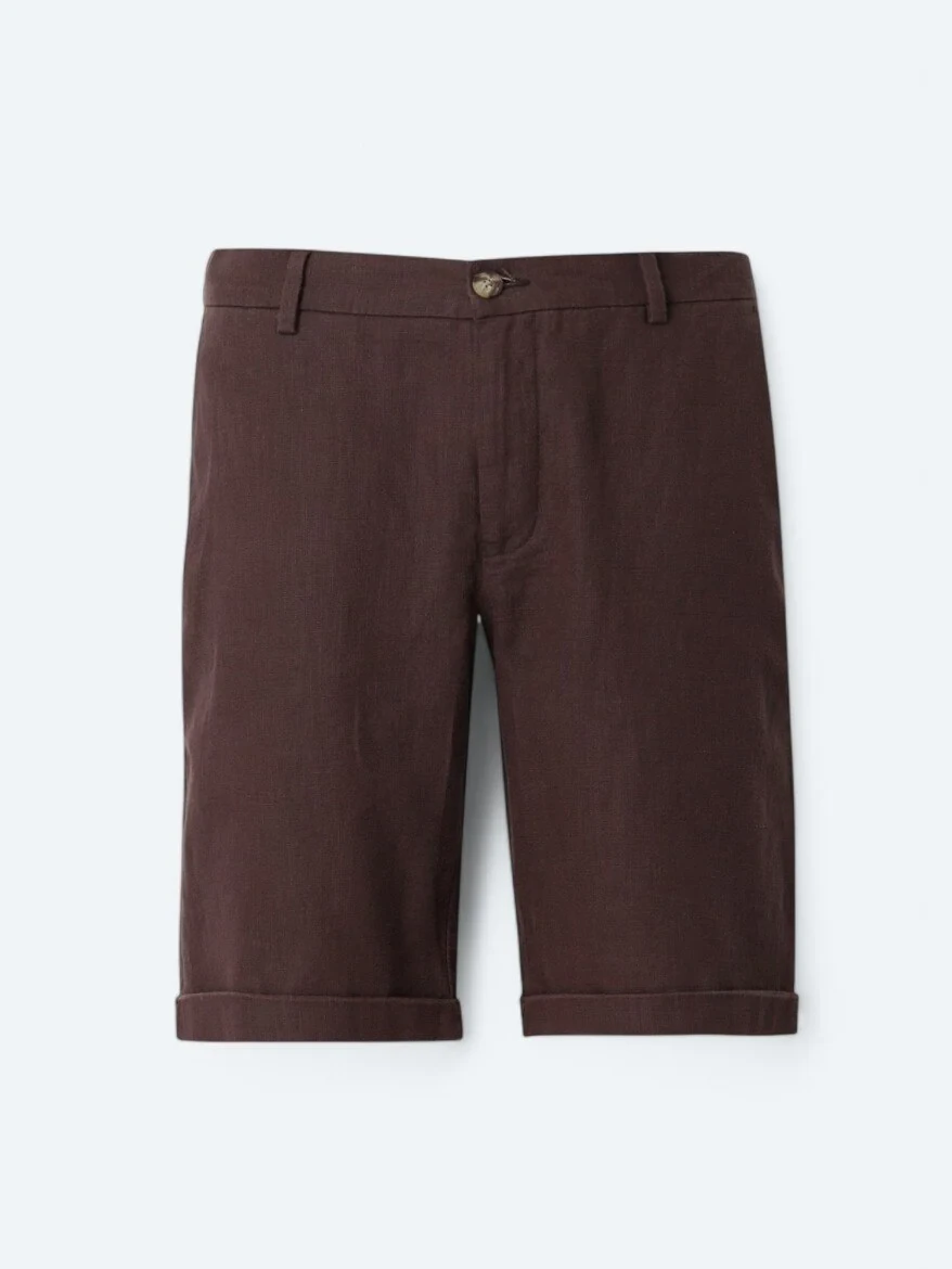 Damson Color Weaving Slim Fit Casual Bermuda - 6