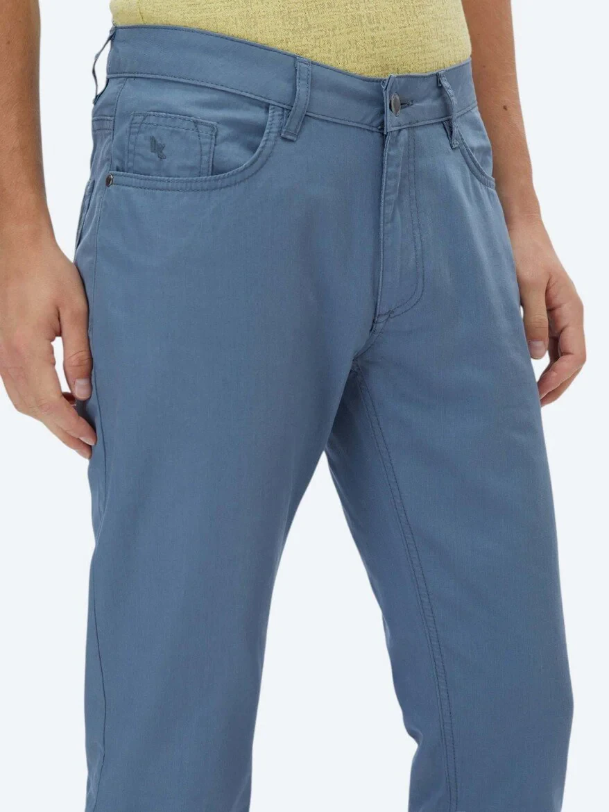 Dark Blue Denim Slim Fit Casual Cotton Blended Trousers - 3