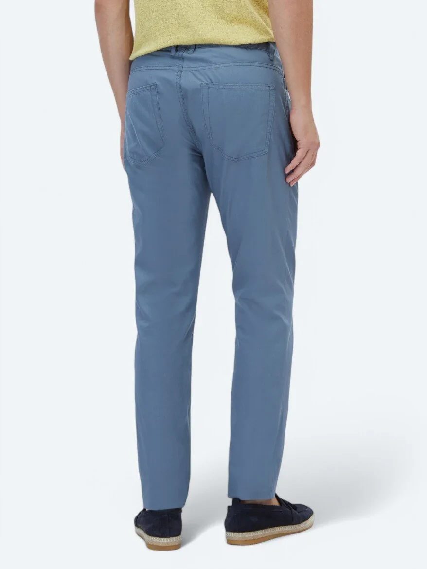 Dark Blue Denim Slim Fit Casual Cotton Blended Trousers 