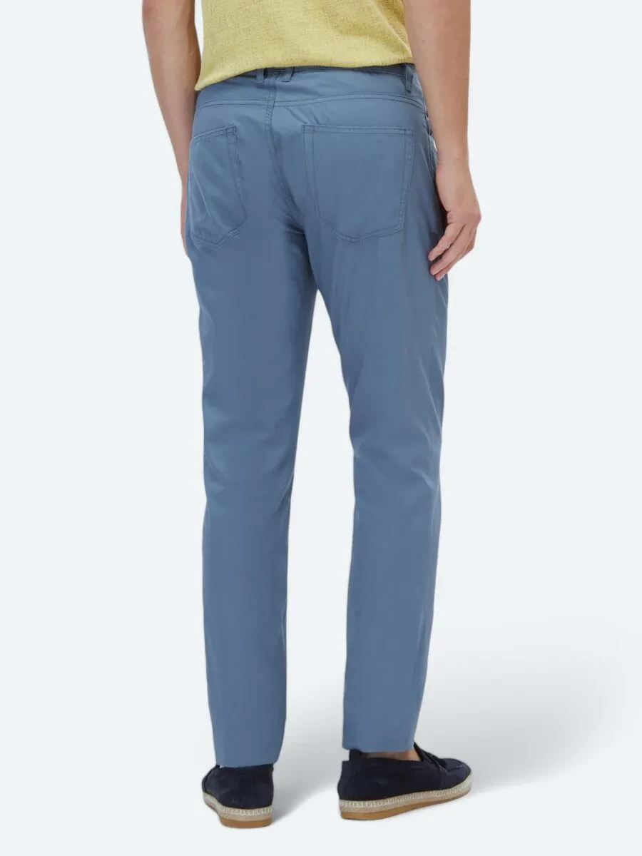 Dark Blue Denim Slim Fit Casual Cotton Blended Trousers - 4