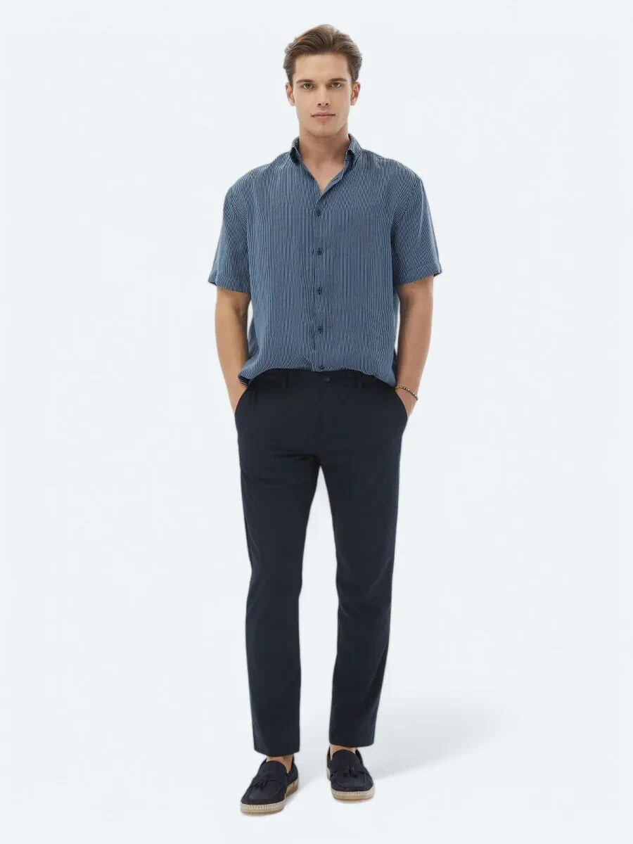 Dark Blue Striped Oversize Fit Weaving Casual Shirt - 3