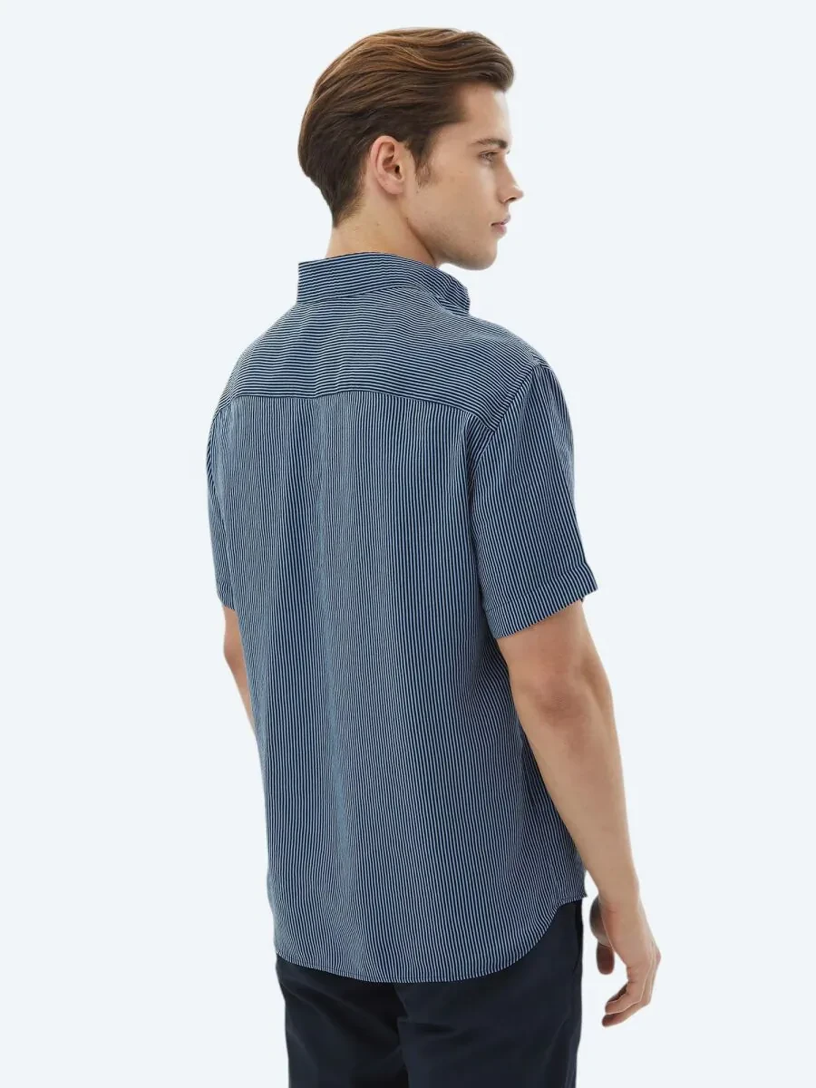 Dark Blue Striped Oversize Fit Weaving Casual Shirt - 7