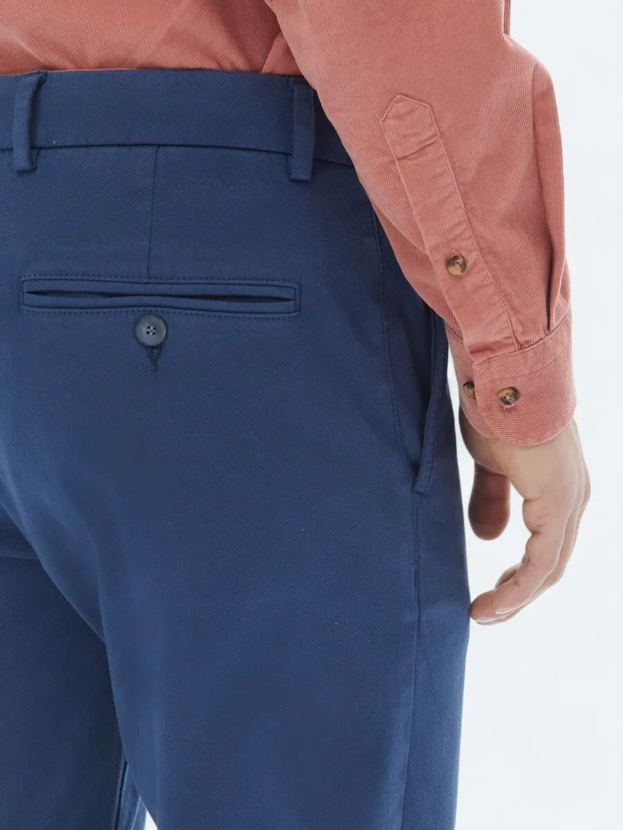 Dark Blue Weaving Regular Fit Casual Cotton Blended Trousers - 4
