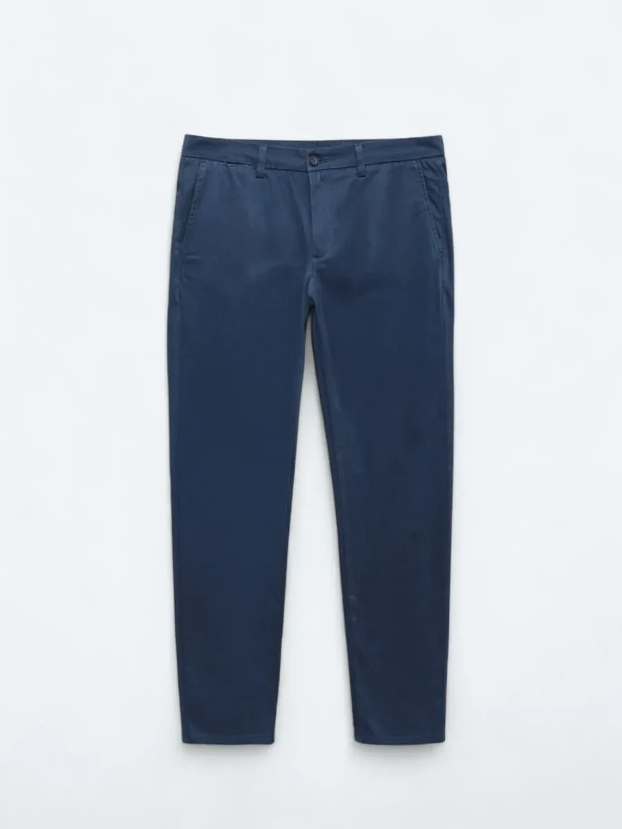 Dark Blue Weaving Regular Fit Casual Cotton Blended Trousers - 6