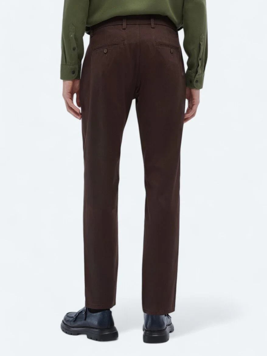 Dark Brown Weaving Regular Fit Casual Cotton Blended Trousers - 4