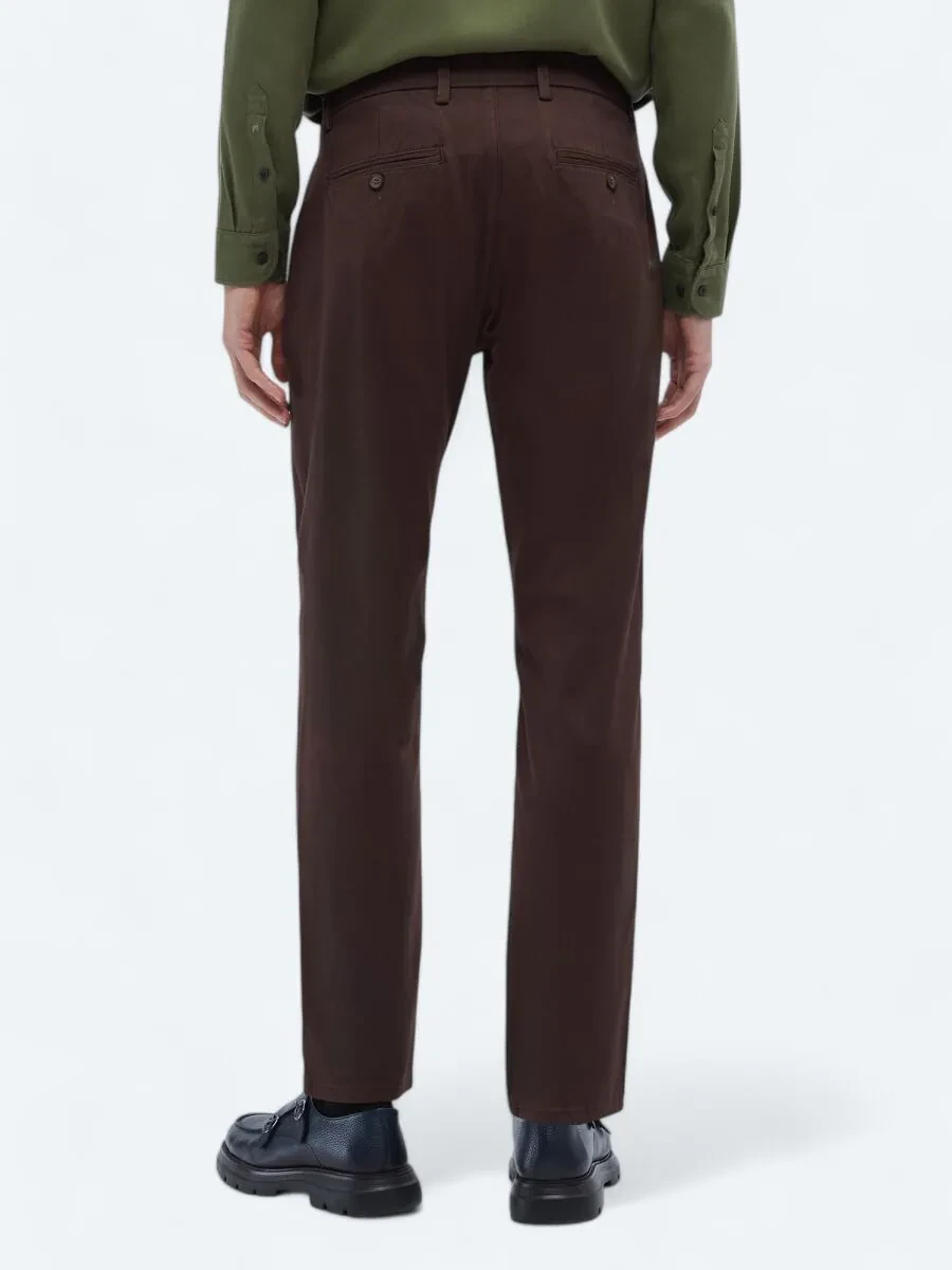Dark Brown Weaving Regular Fit Casual Cotton Blended Trousers - 4