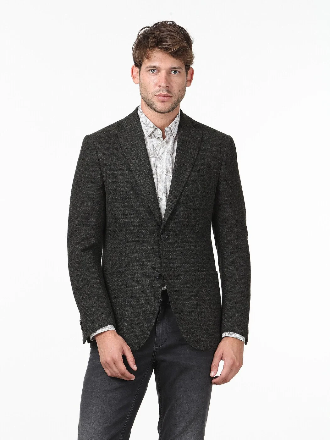 Dark Green Micro Modern Fit Cotton Blended Jacket - 1