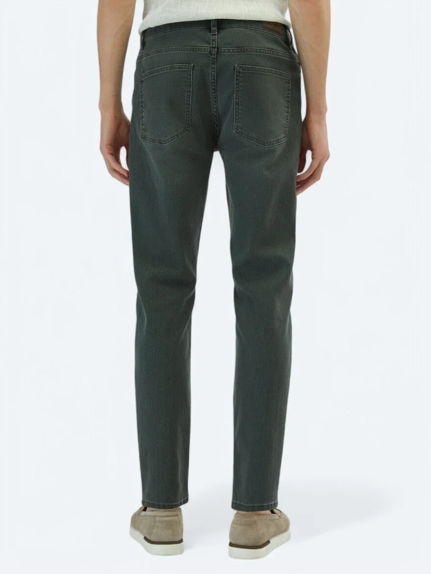 Dark Green Slim Fit Denim Cotton Blended Trousers - 4