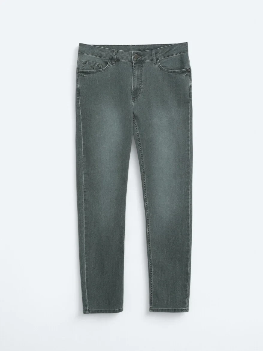 Dark Green Slim Fit Denim Cotton Blended Trousers - 5