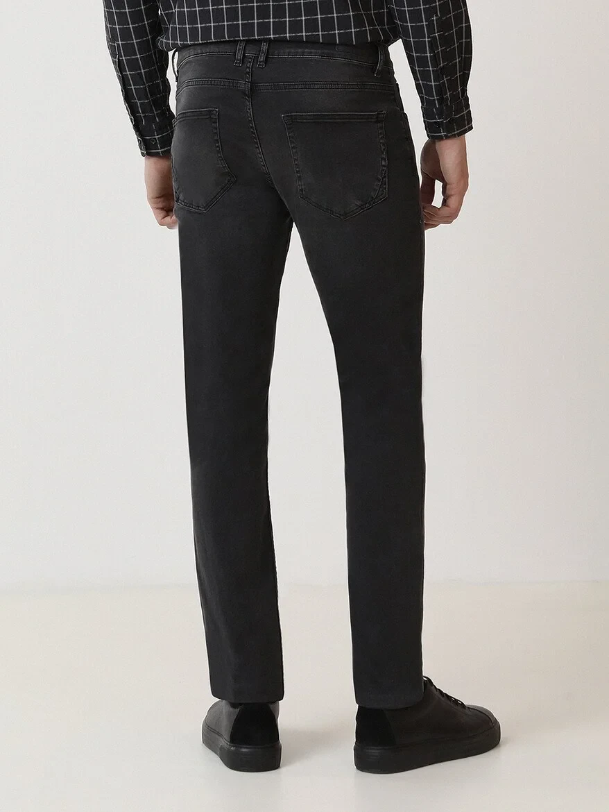 Dark Grey Slim Fit Denim Cotton Blended Trousers - 4