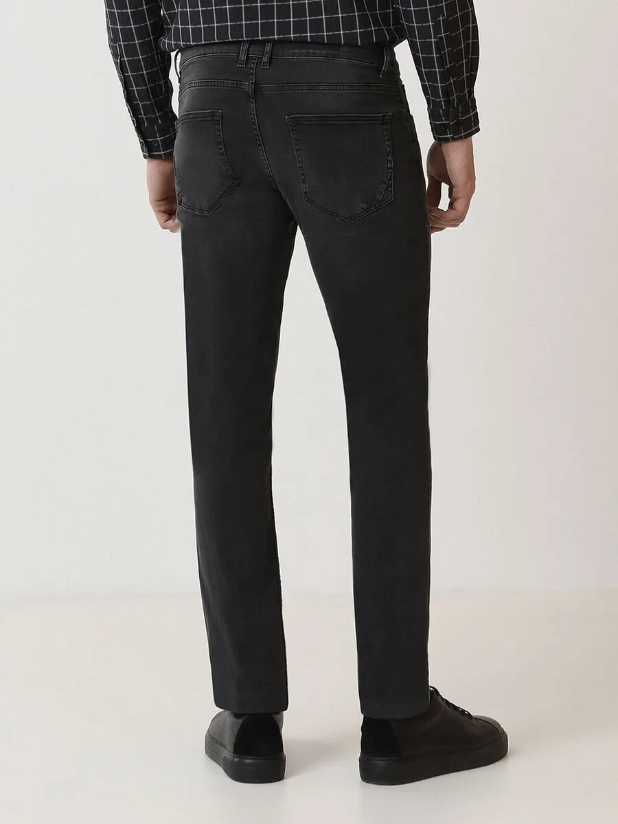 Dark Grey Slim Fit Denim Cotton Blended Trousers - 4