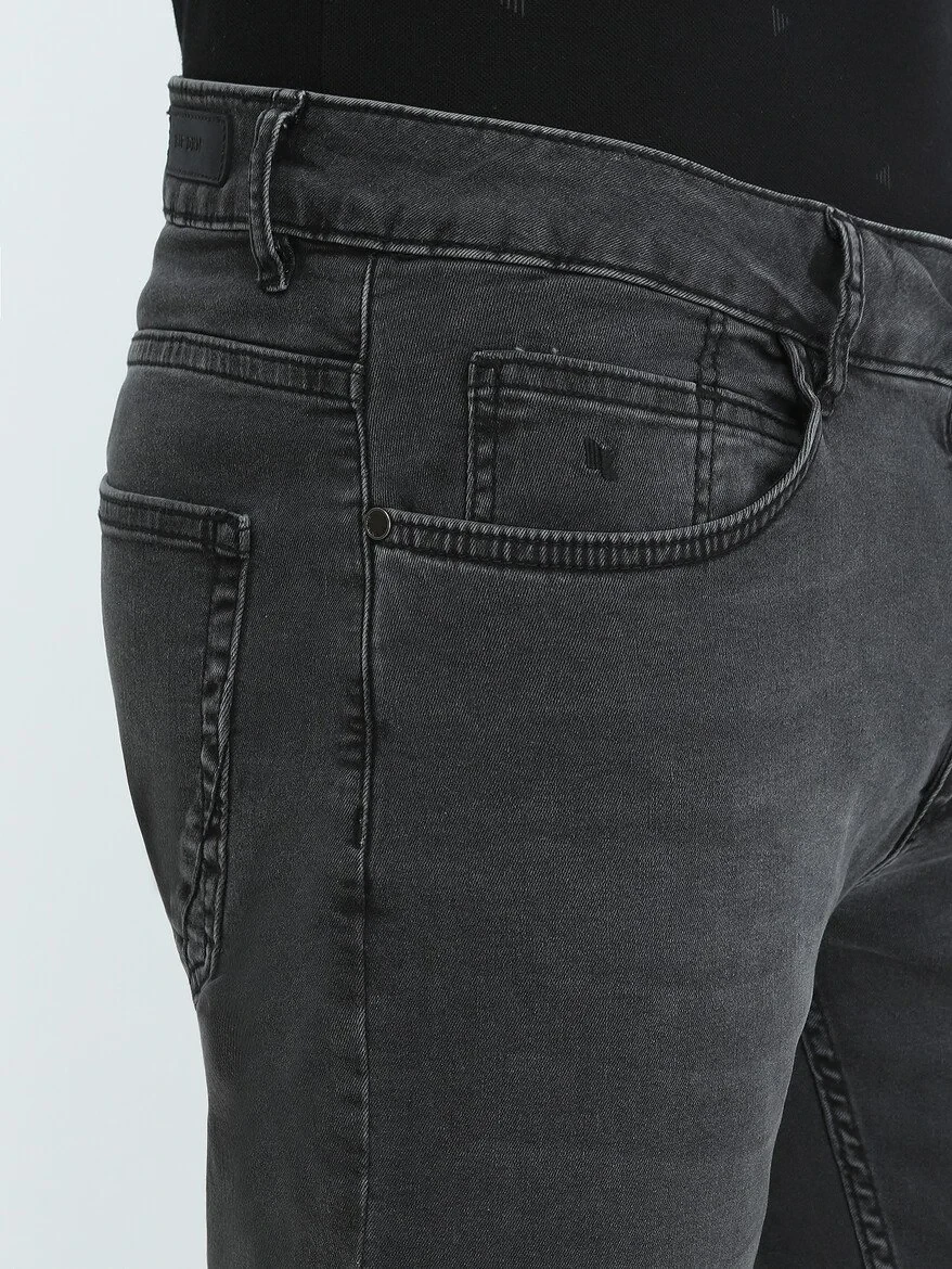 Dark Grey Slim Fit Denim Cotton Blended Trousers - 3