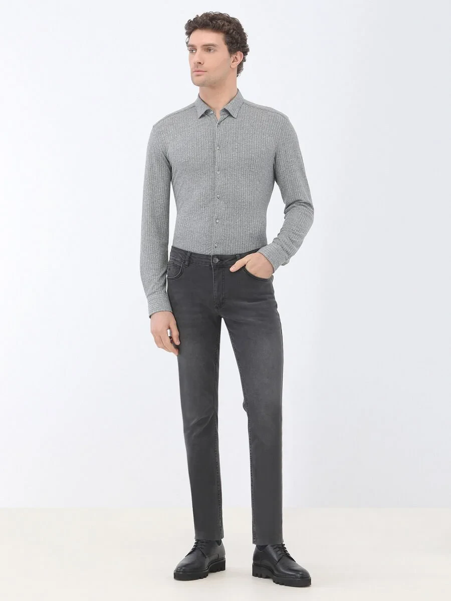 Dark Grey Super Slim Fit Denim Cotton Blended Trousers - 2