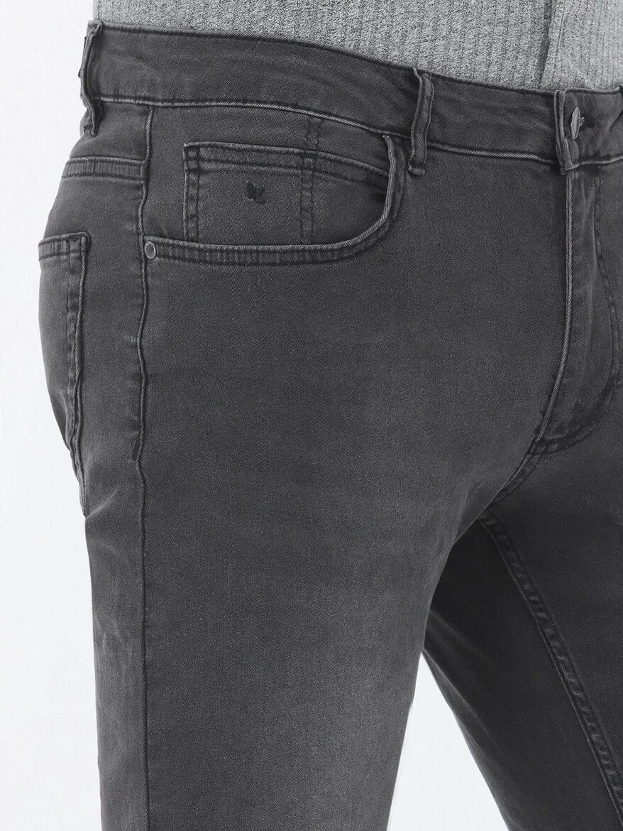 Dark Grey Super Slim Fit Denim Cotton Blended Trousers - 3